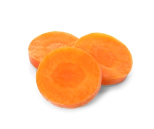 Photo of Ripe sliced carrot on white background