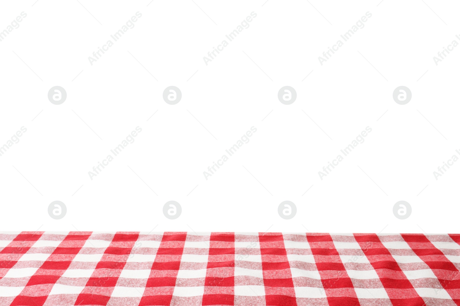 Photo of Table with red checkered cloth isolated on white