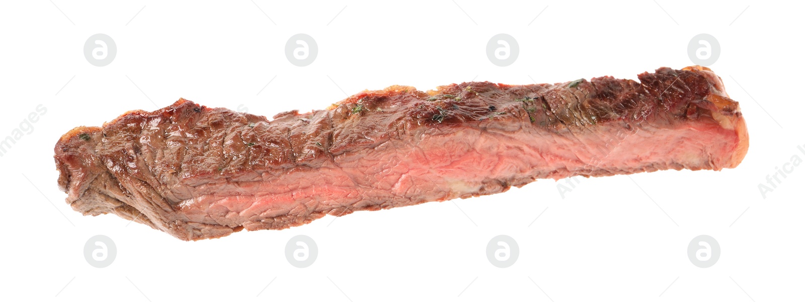 Photo of Piece of delicious grilled beef isolated on white