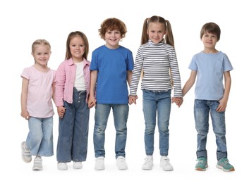 Full length portrait with group of cute children on white background