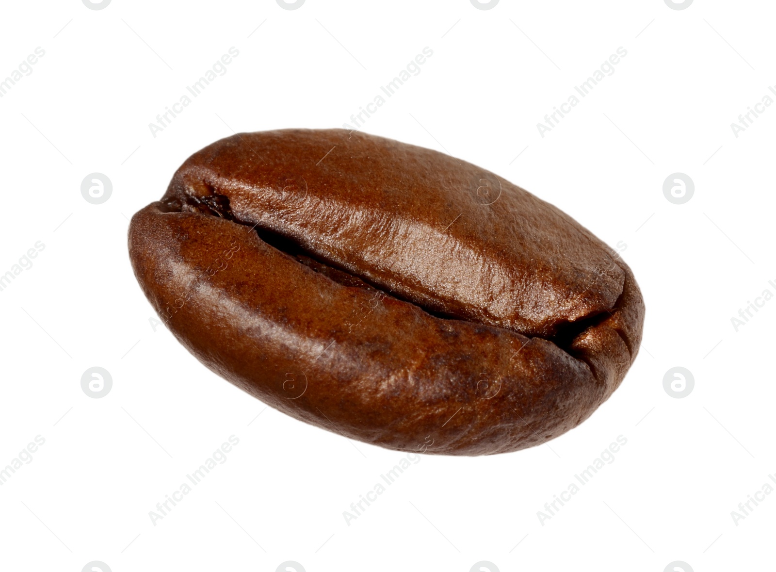 Photo of One aromatic roasted coffee bean isolated on white