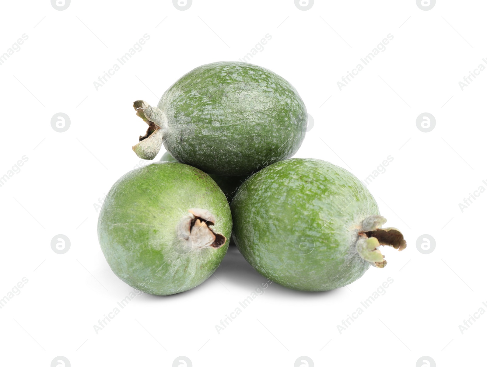 Photo of Delicious fresh feijoa fruits on white background