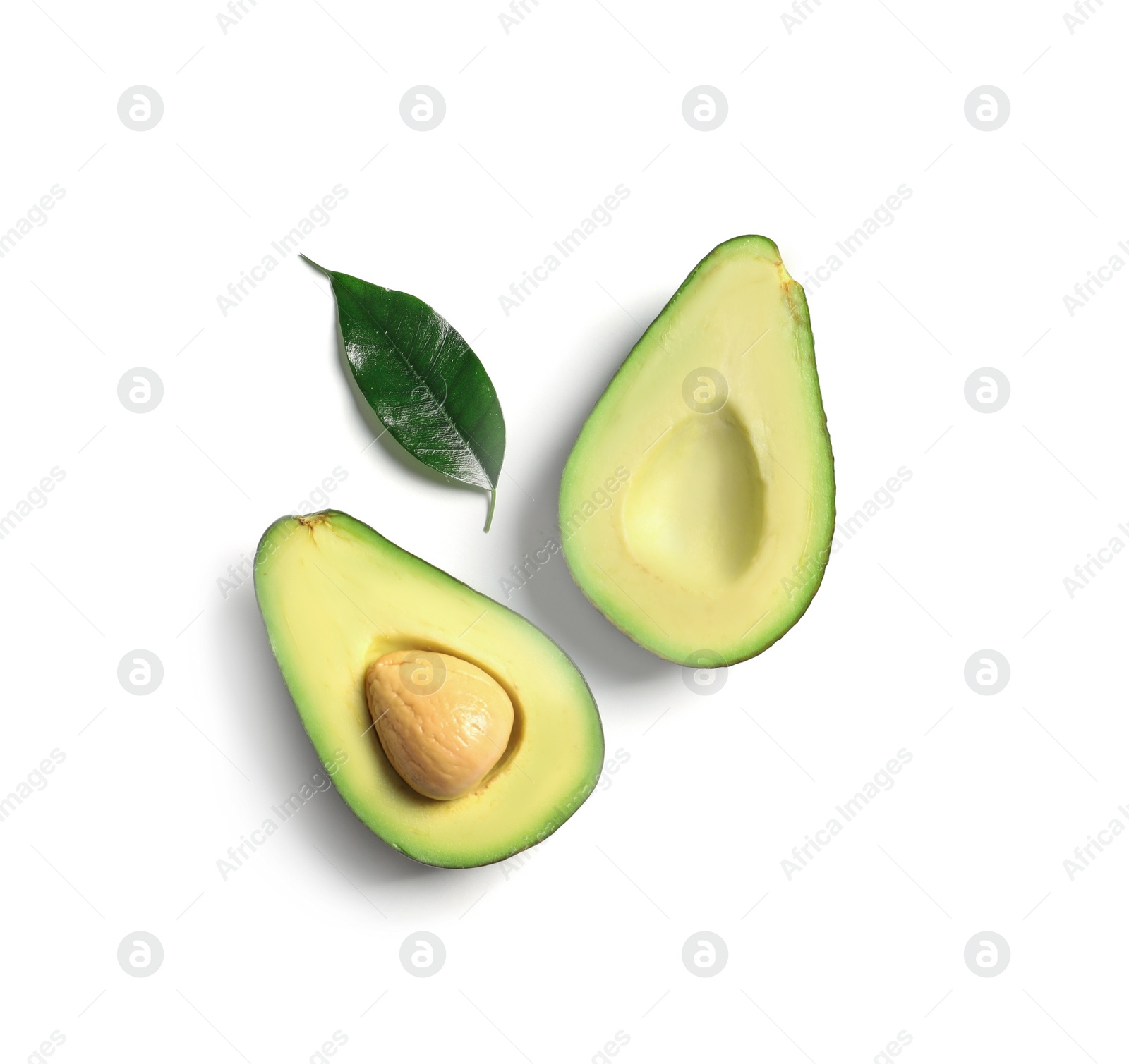 Photo of Ripe sliced avocado on white background