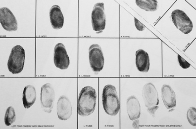 Photo of Fingerprint record sheets, top view. Criminal investigation