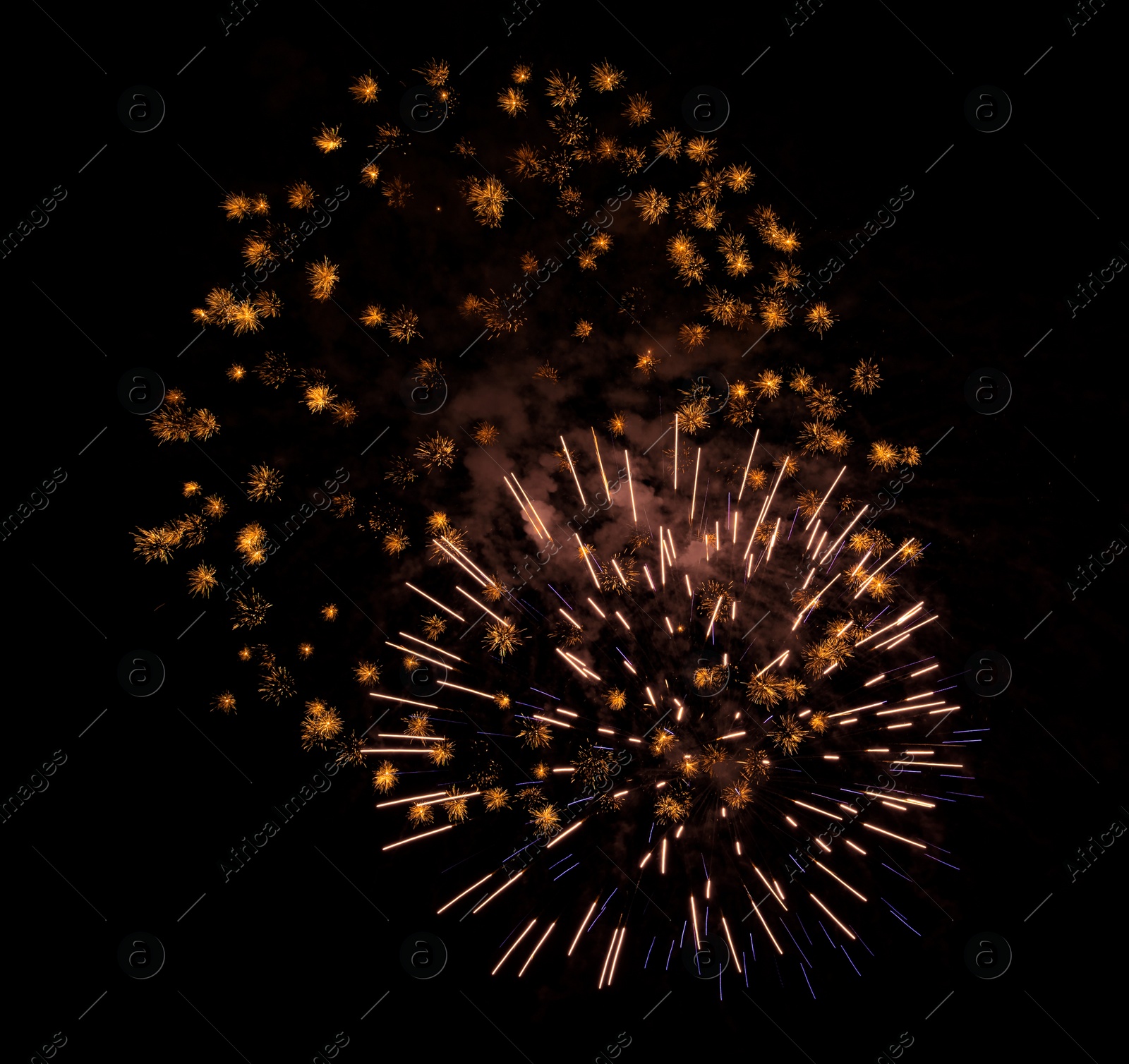 Image of Beautiful bright fireworks lighting up night sky