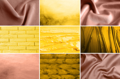 Image of Collage of different photos with textured gold and rose surfaces