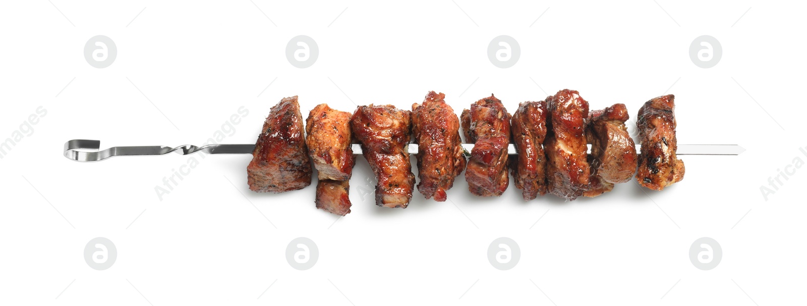 Photo of Delicious shish kebab isolated on white, top view