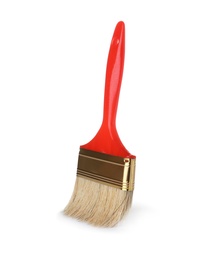 Photo of New paint brush on white background. Decorating tool