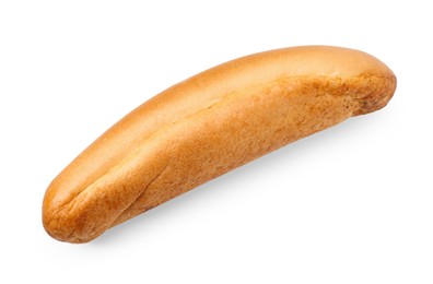 One fresh hot dog bun isolated on white, top view