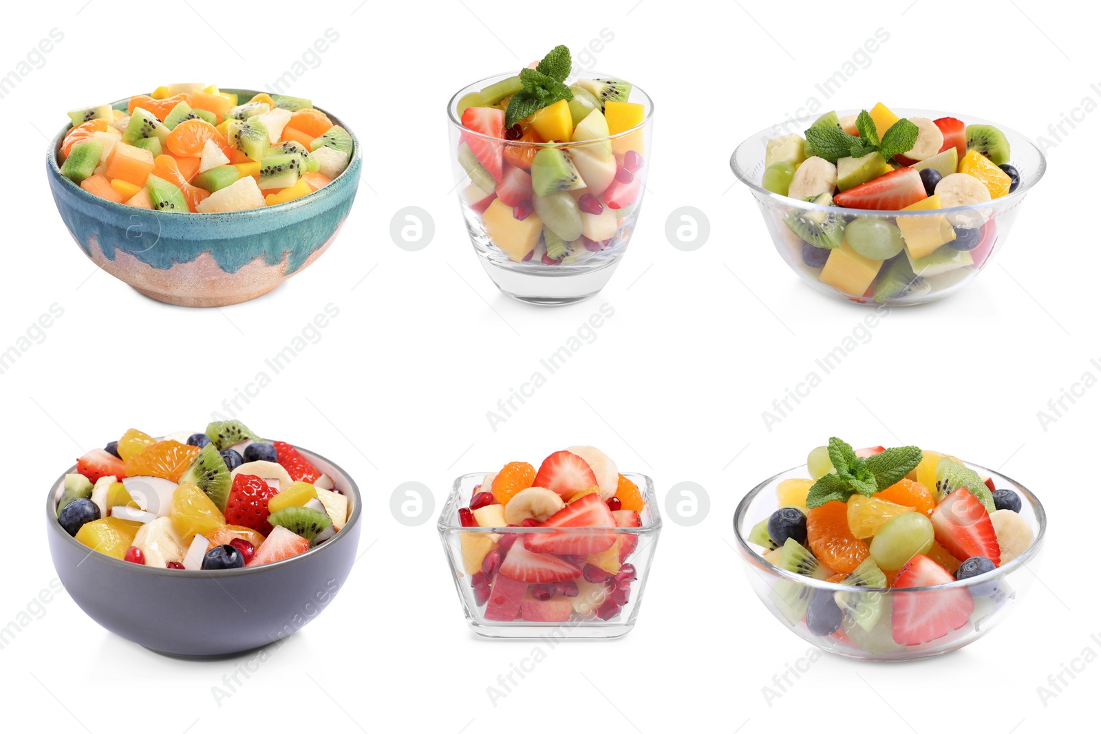 Image of Fruit salad, collection. Mixed fresh berries and fruits isolated on white