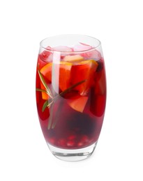 Photo of Glass of delicious sangria isolated on white