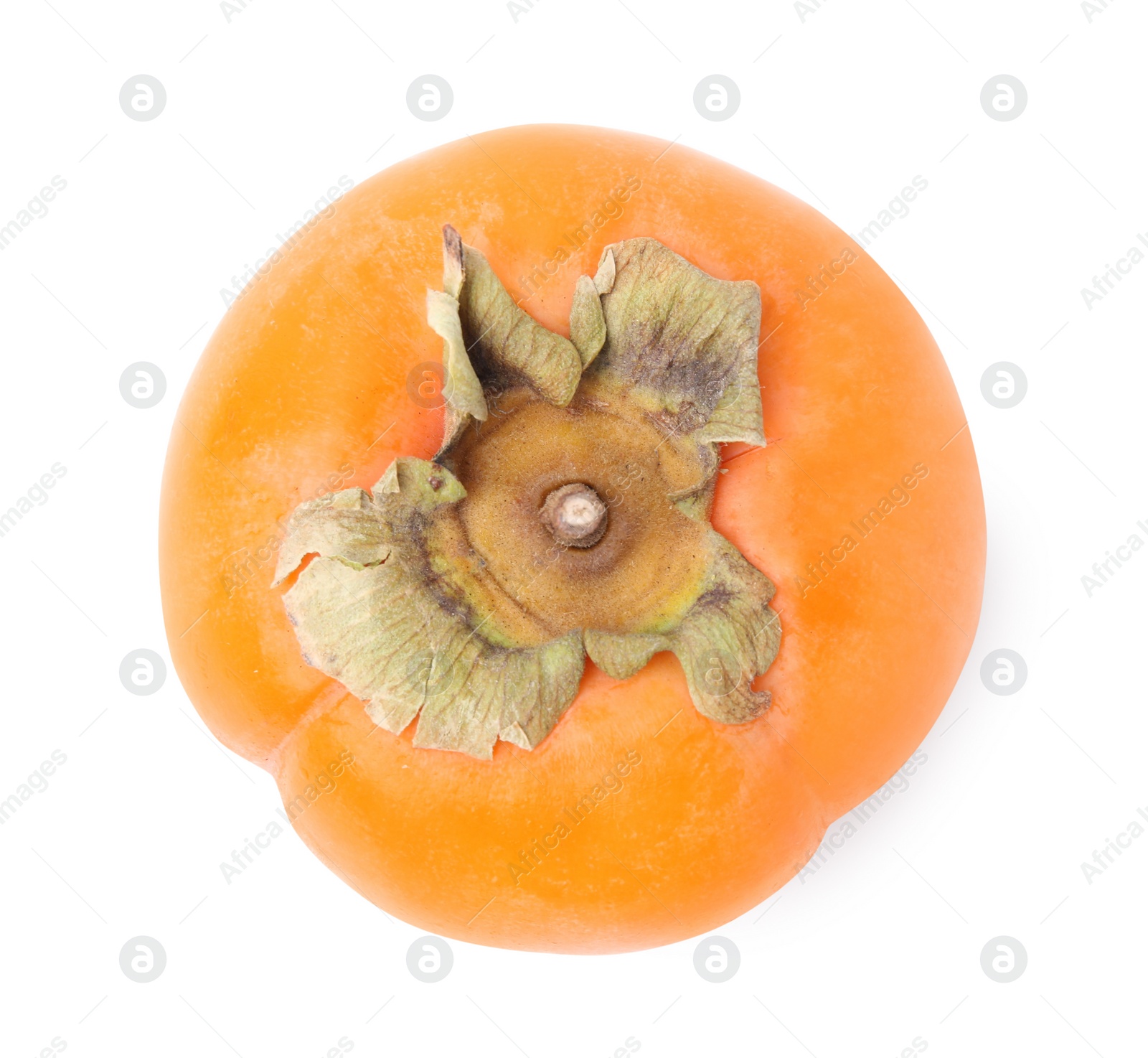 Photo of Delicious ripe juicy persimmon isolated on white, top view