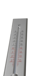 Photo of Modern grey weather thermometer on white background