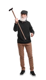 Photo of Senior man with walking cane on white background