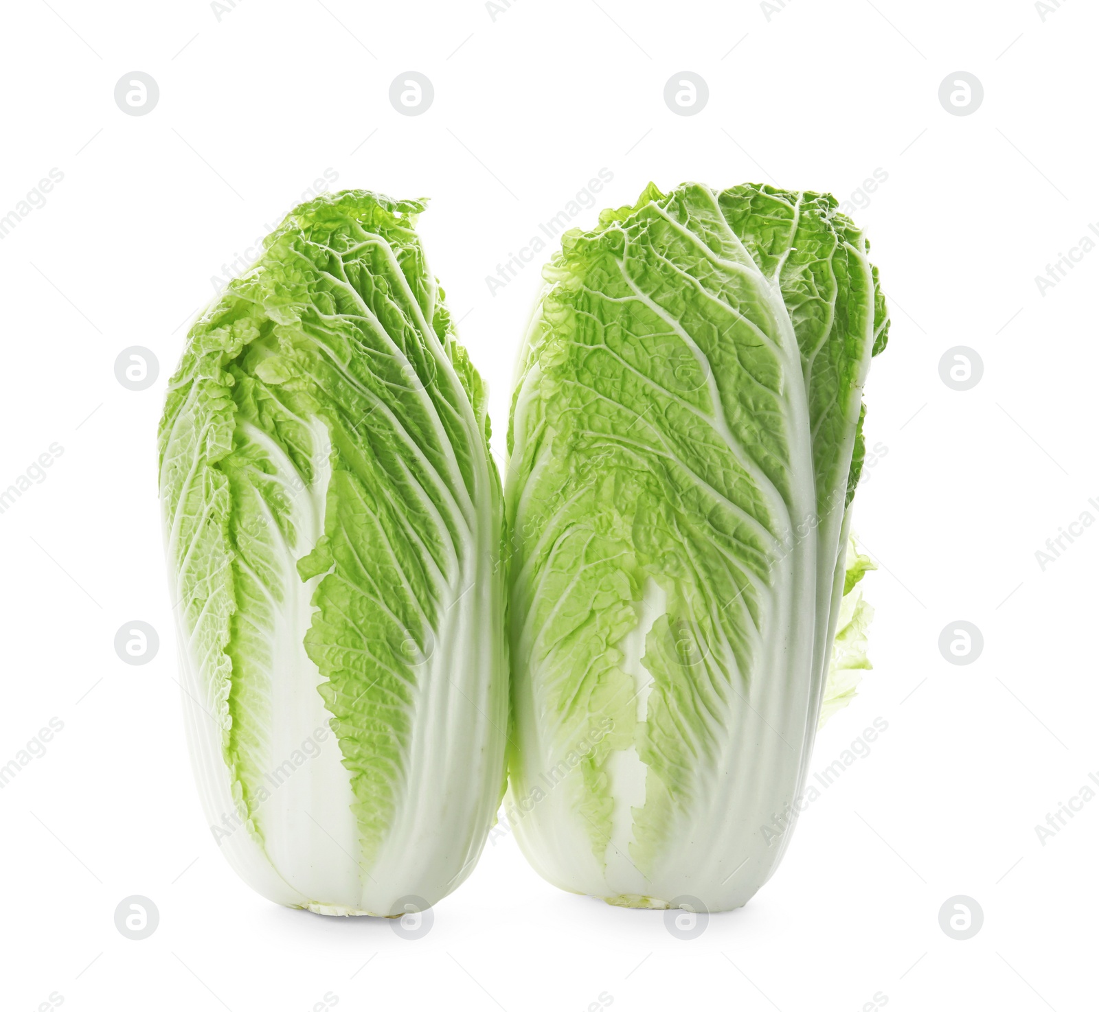 Photo of Fresh ripe cabbages on white background