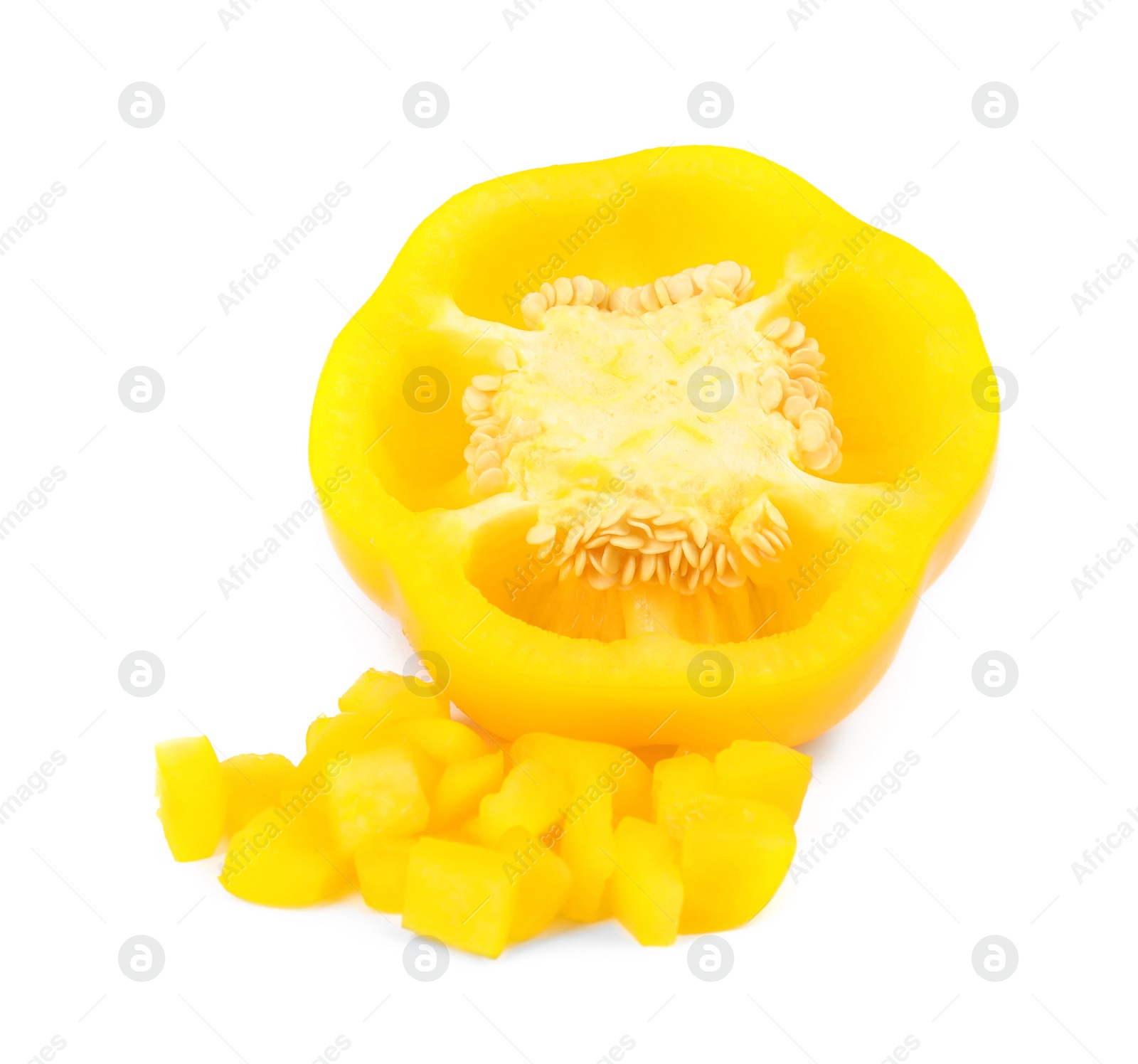 Photo of Cut yellow bell pepper isolated on white