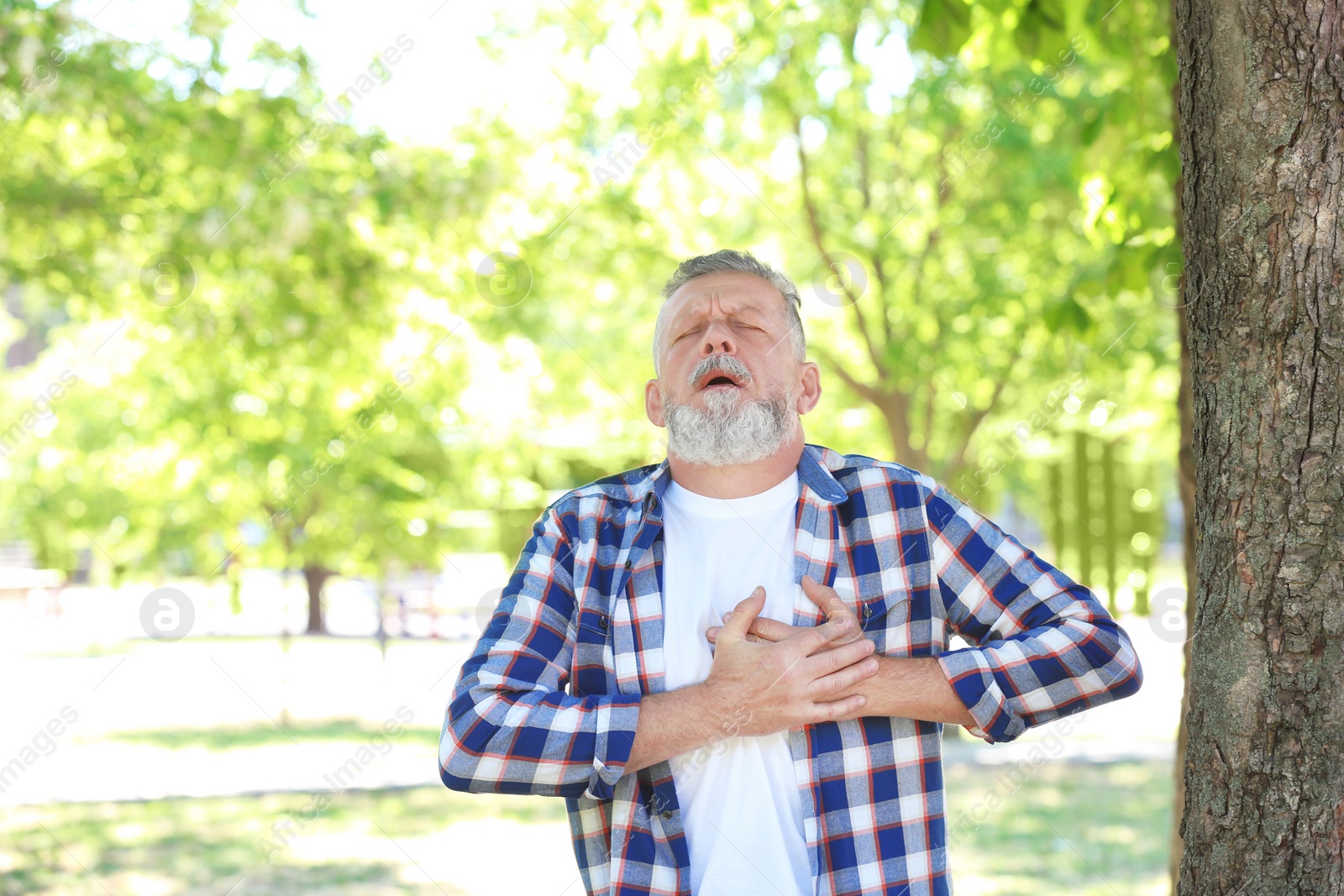 Photo of Mature man having heart attack in park