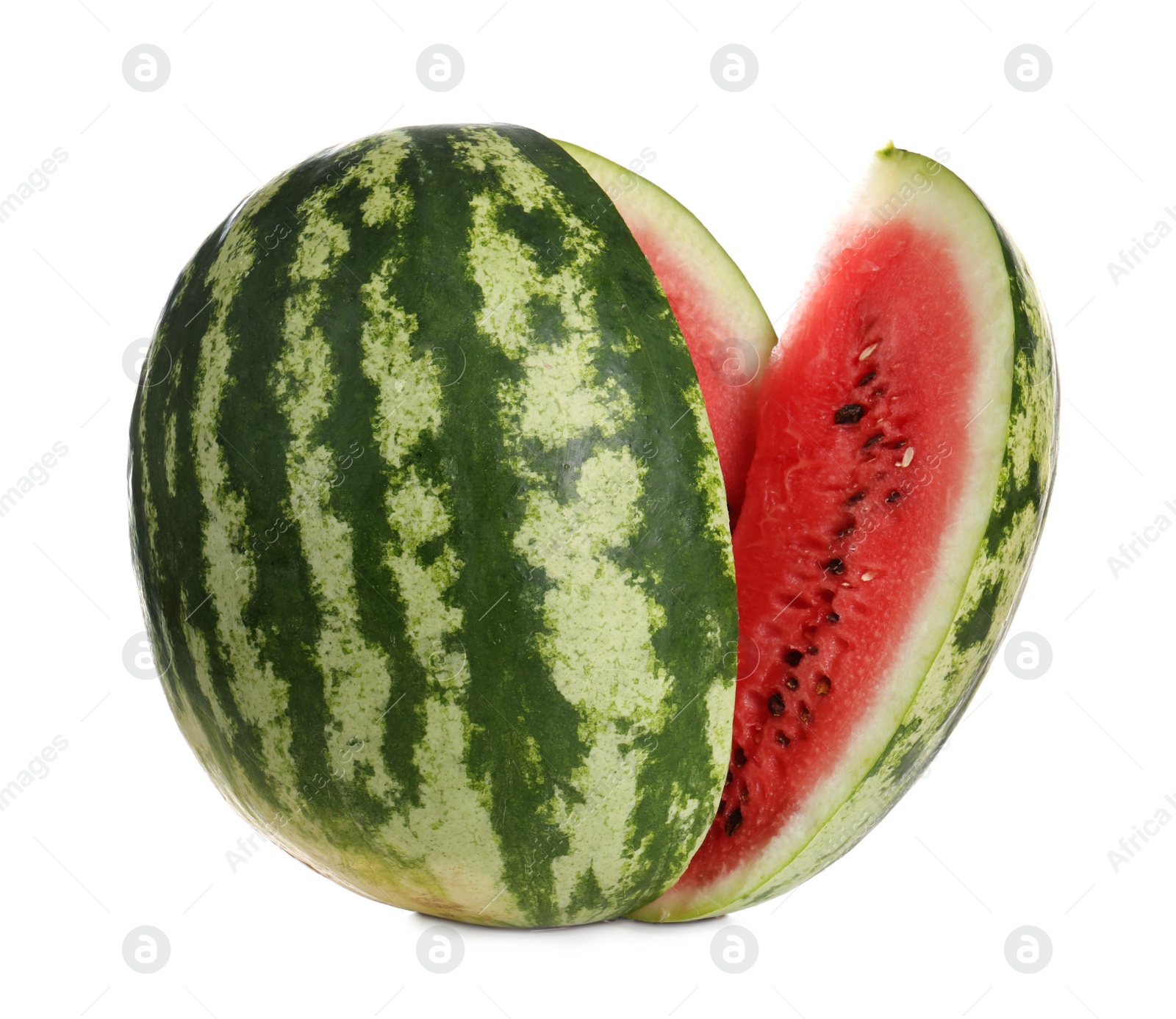 Photo of Delicious ripe cut watermelon isolated on white