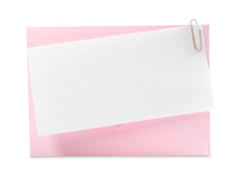 Photo of Blank card and letter envelope on white background