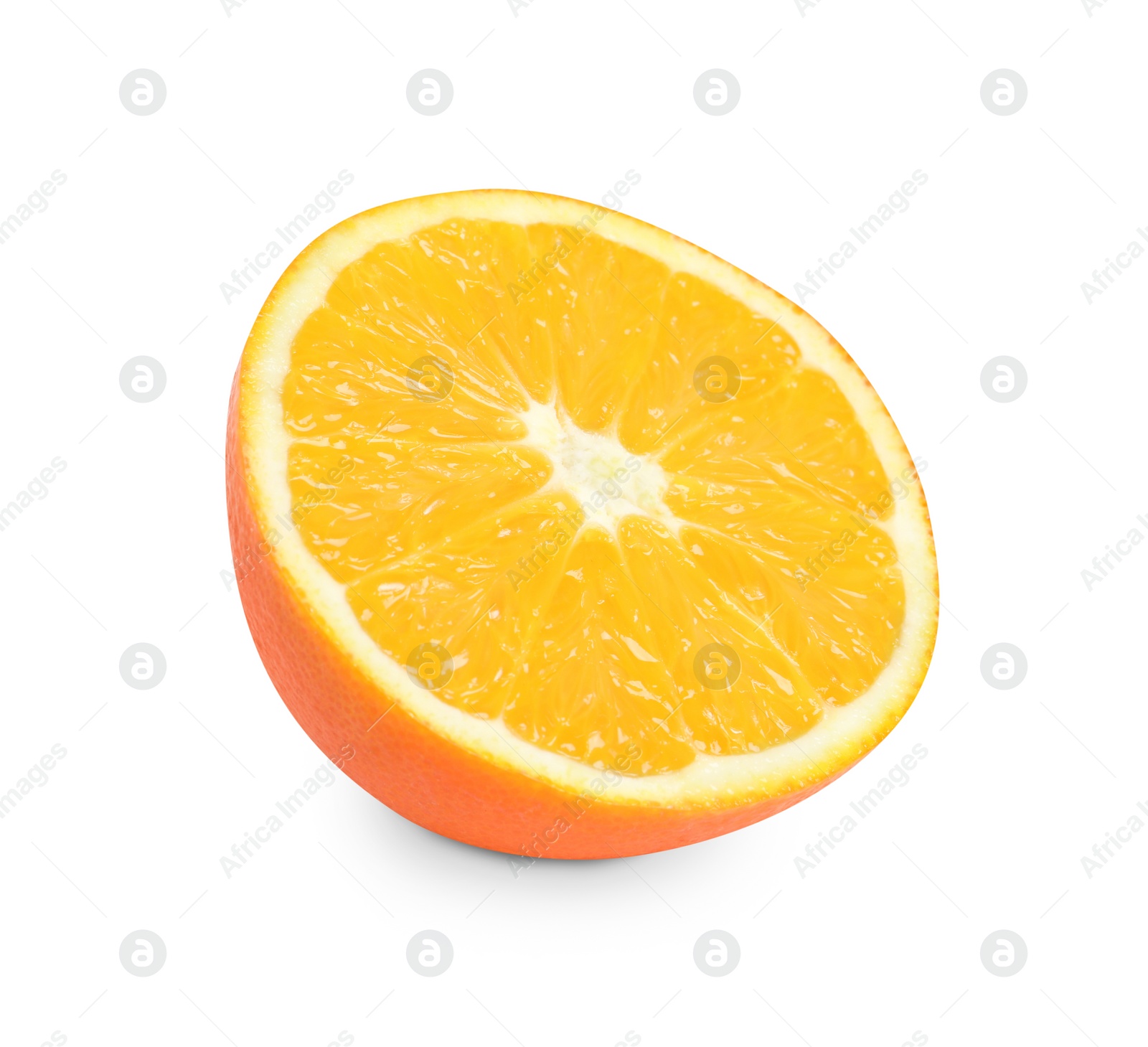 Photo of Citrus fruit. Half of fresh orange isolated on white