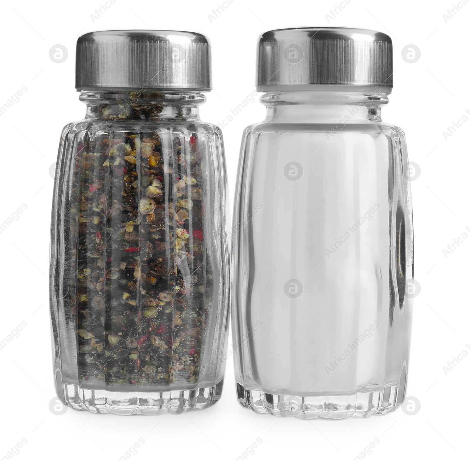 Photo of Salt and pepper shakers isolated on white