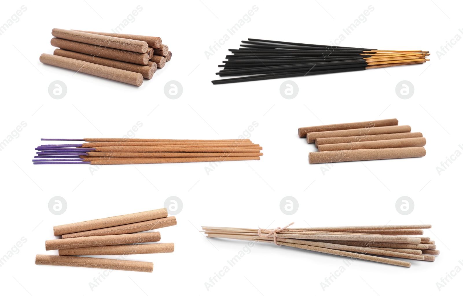 Image of Set with aromatic incense sticks on white background 