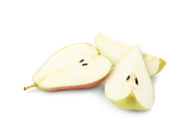Photo of Cut ripe juicy pears isolated on white