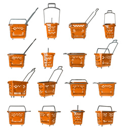 Image of Set of shopping baskets on white background