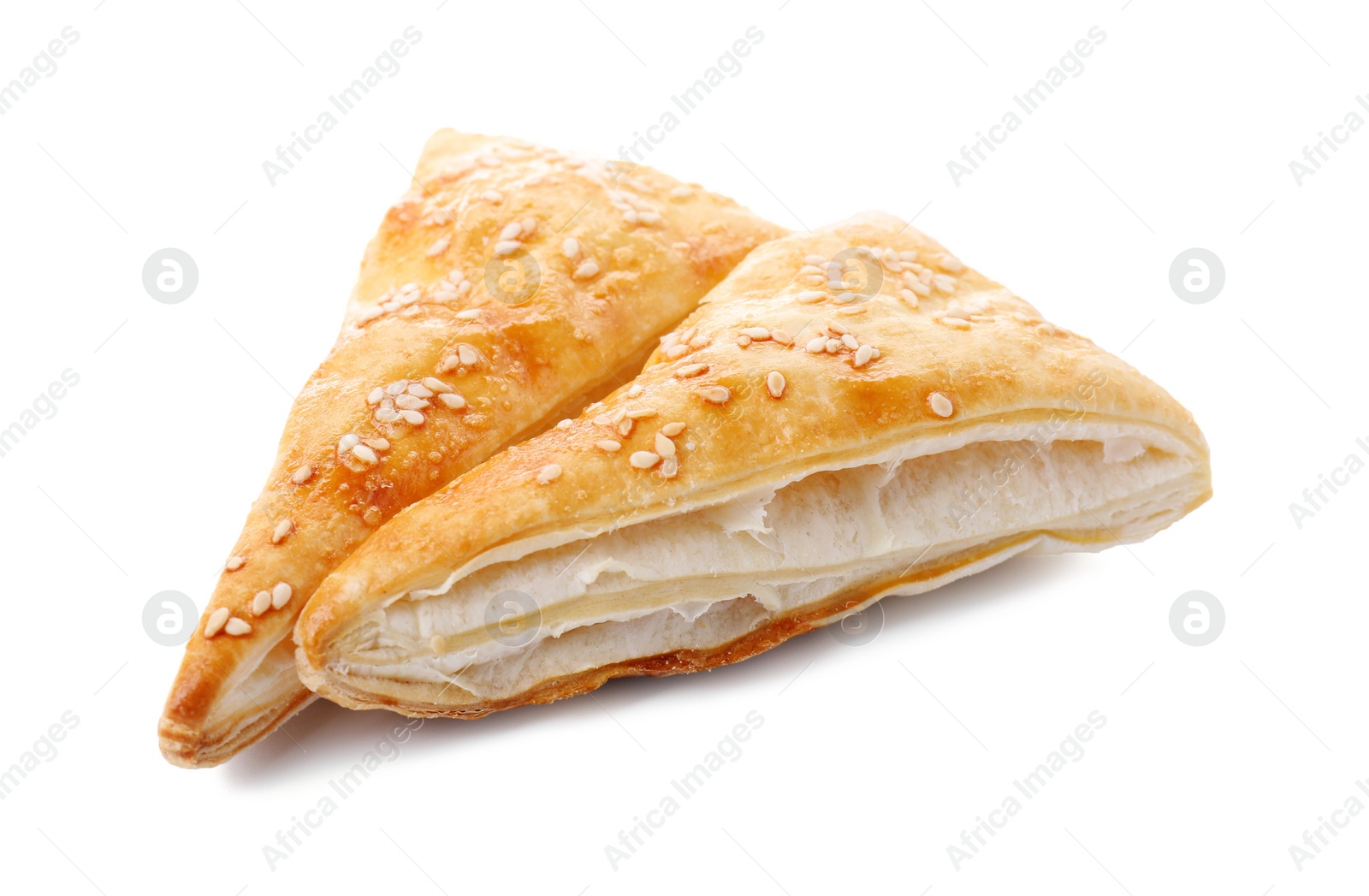 Photo of Delicious fresh puff pastries isolated on white