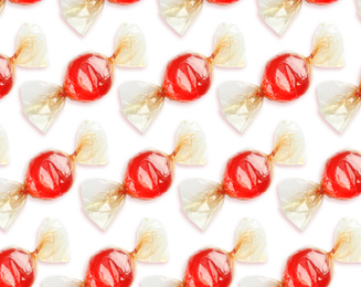 Tasty candies on white background. Pattern design