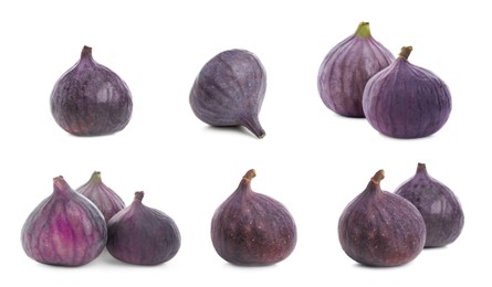 Image of Set with tasty ripe figs on white background