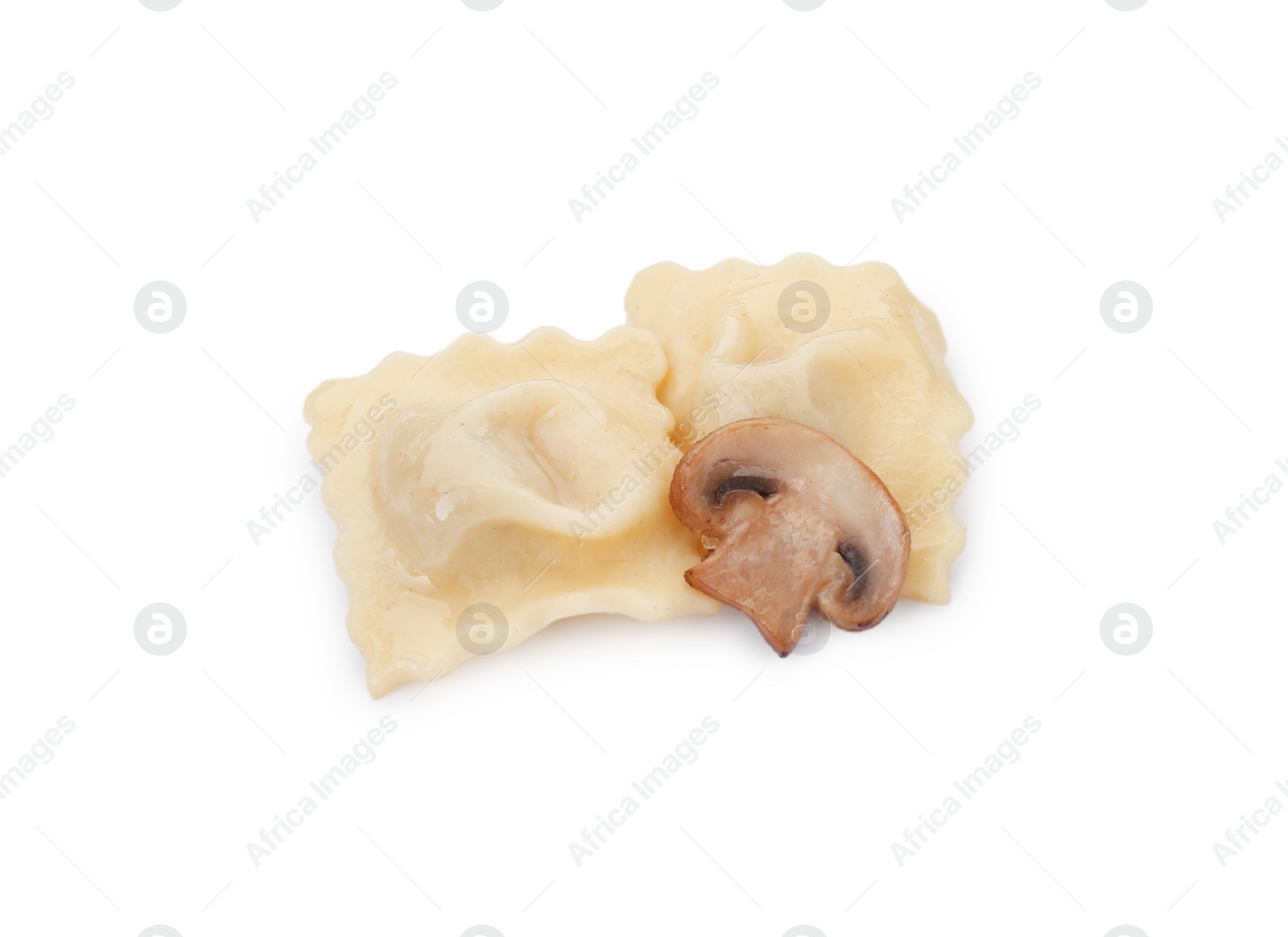 Photo of Delicious ravioli with mushroom isolated on white