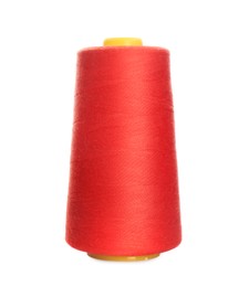 Photo of Spool of red sewing thread isolated on white