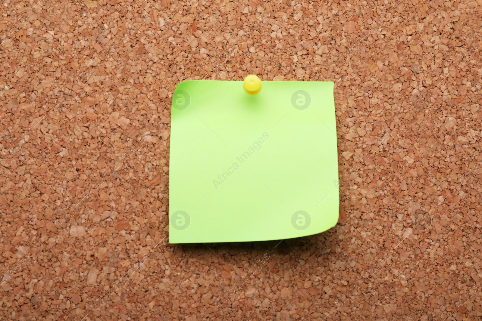 Photo of Blank paper note pinned to cork background, closeup