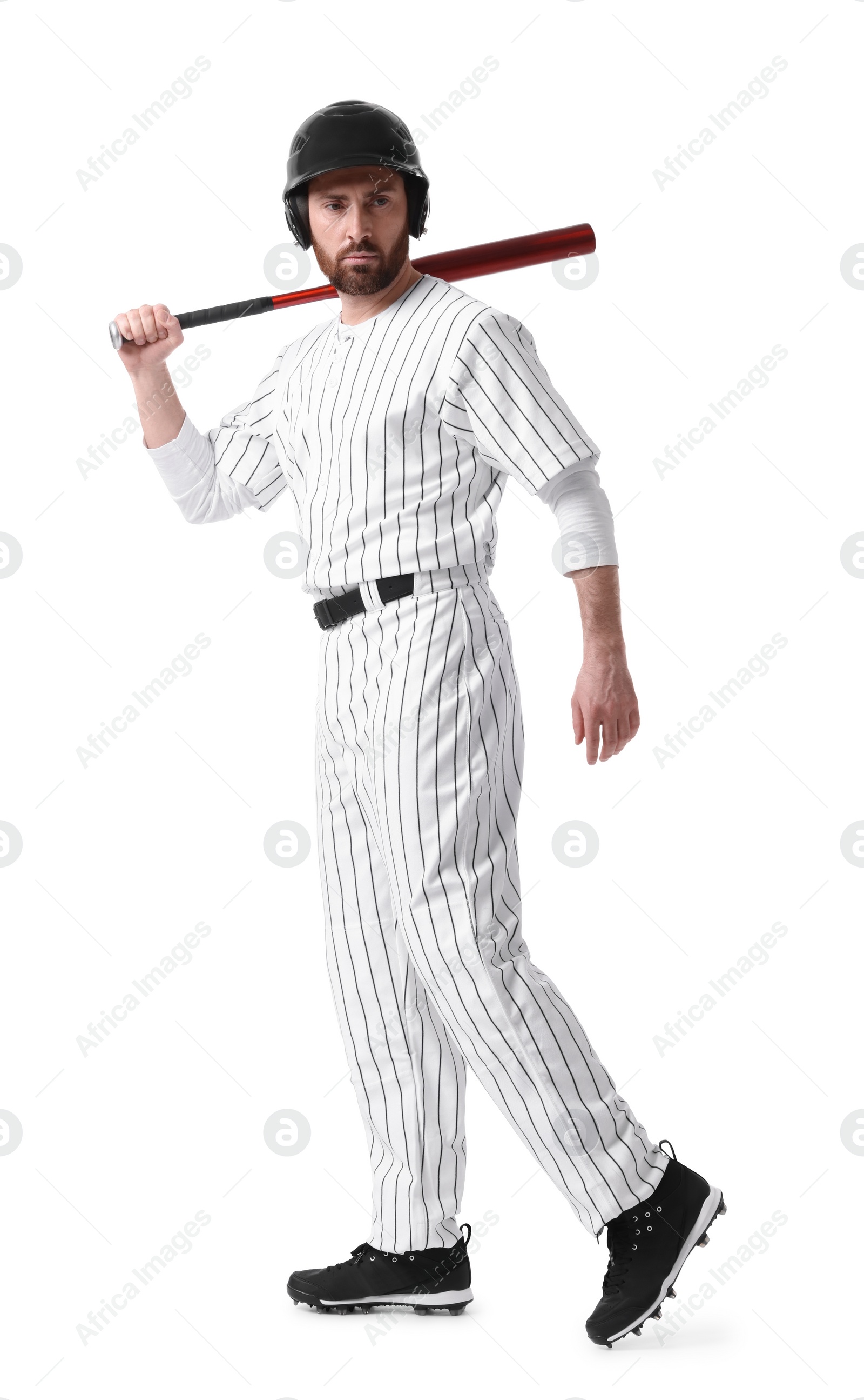 Photo of Baseball player with bat on white background