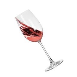 Glass with tasty dark rose wine isolated on white