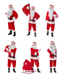 Santa Claus on white background, set of photos. Christmas celebration