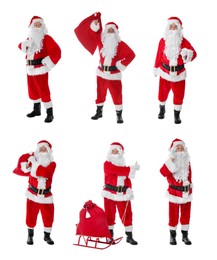 Image of Santa Claus on white background, set of photos. Christmas celebration