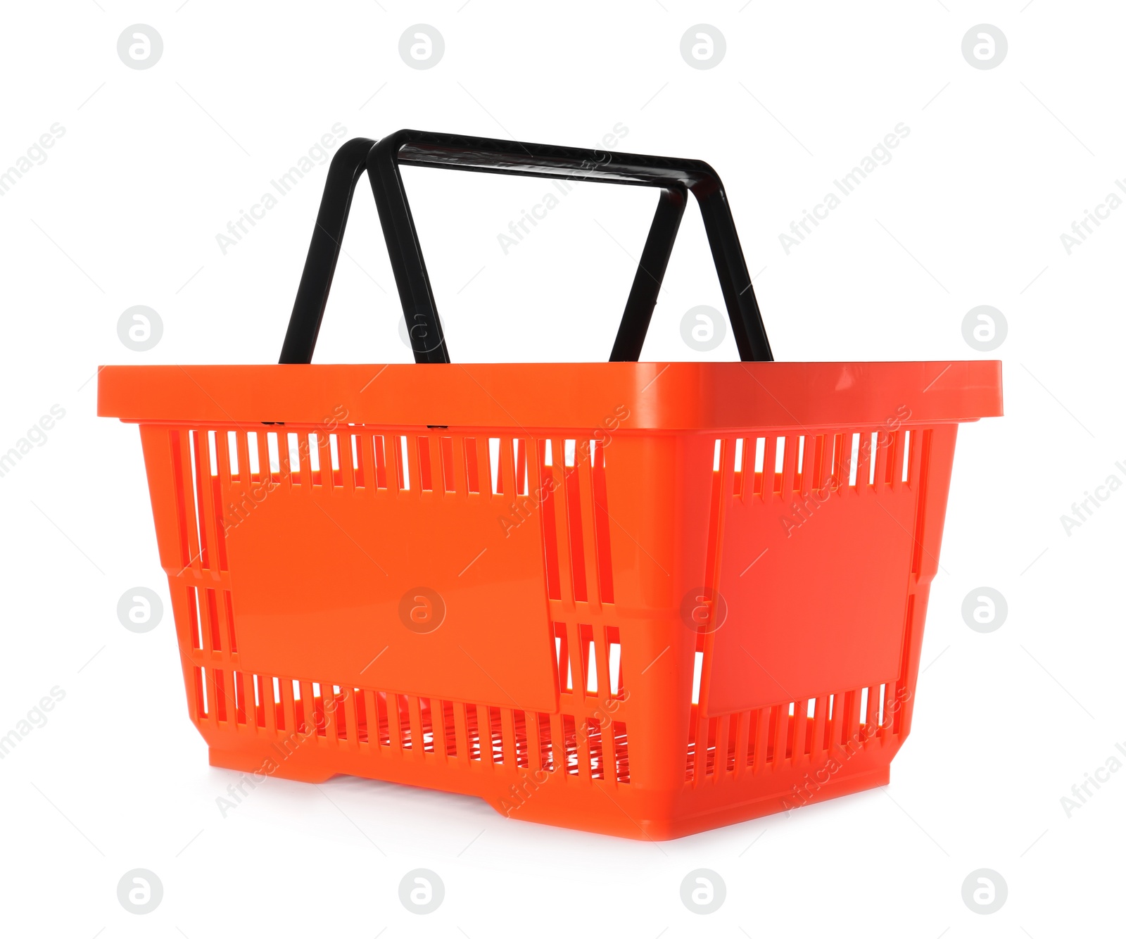 Photo of Color plastic shopping basket on white background