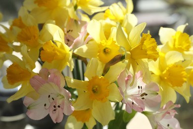 Photo of Bouquet of beautiful tender flowers, closeup view