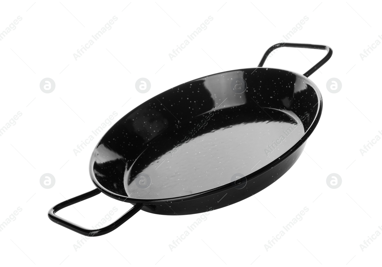 Photo of New black stir-fry pan isolated on white