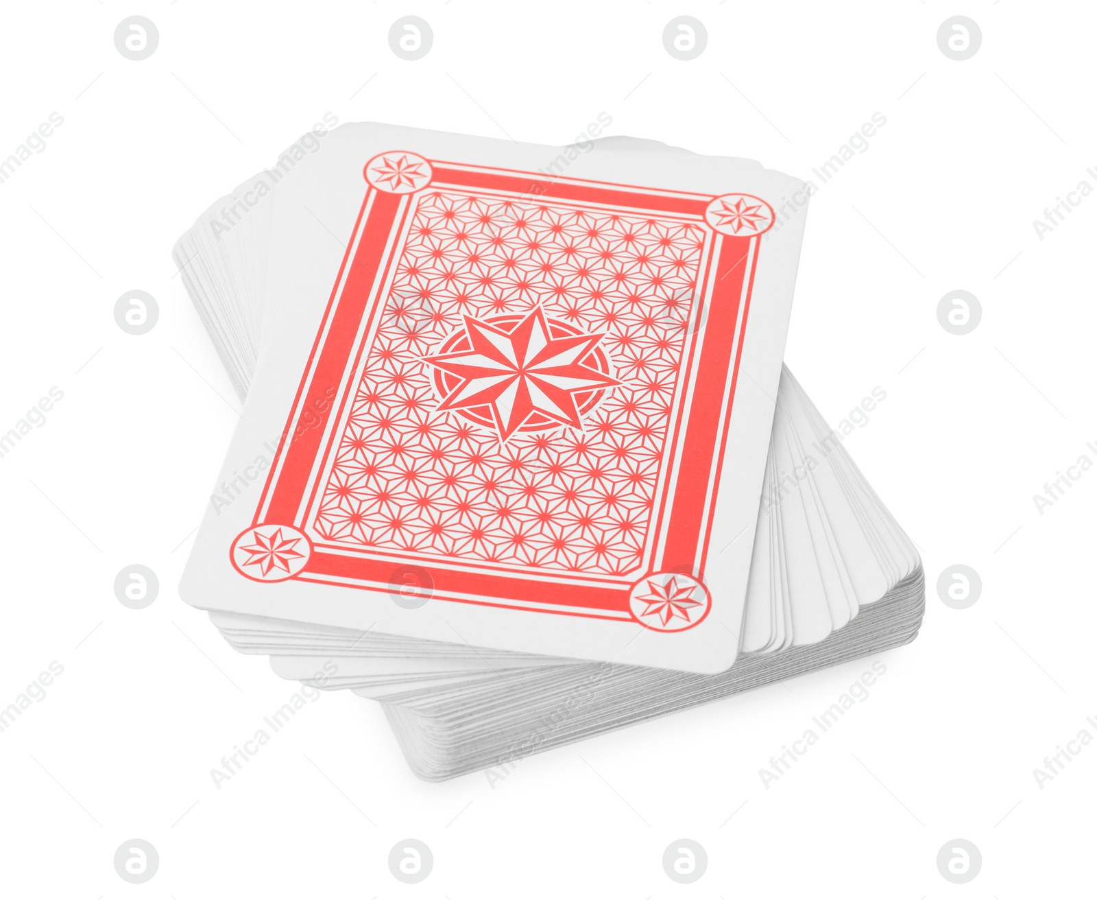 Photo of Deck of playing cards isolated on white. Poker game