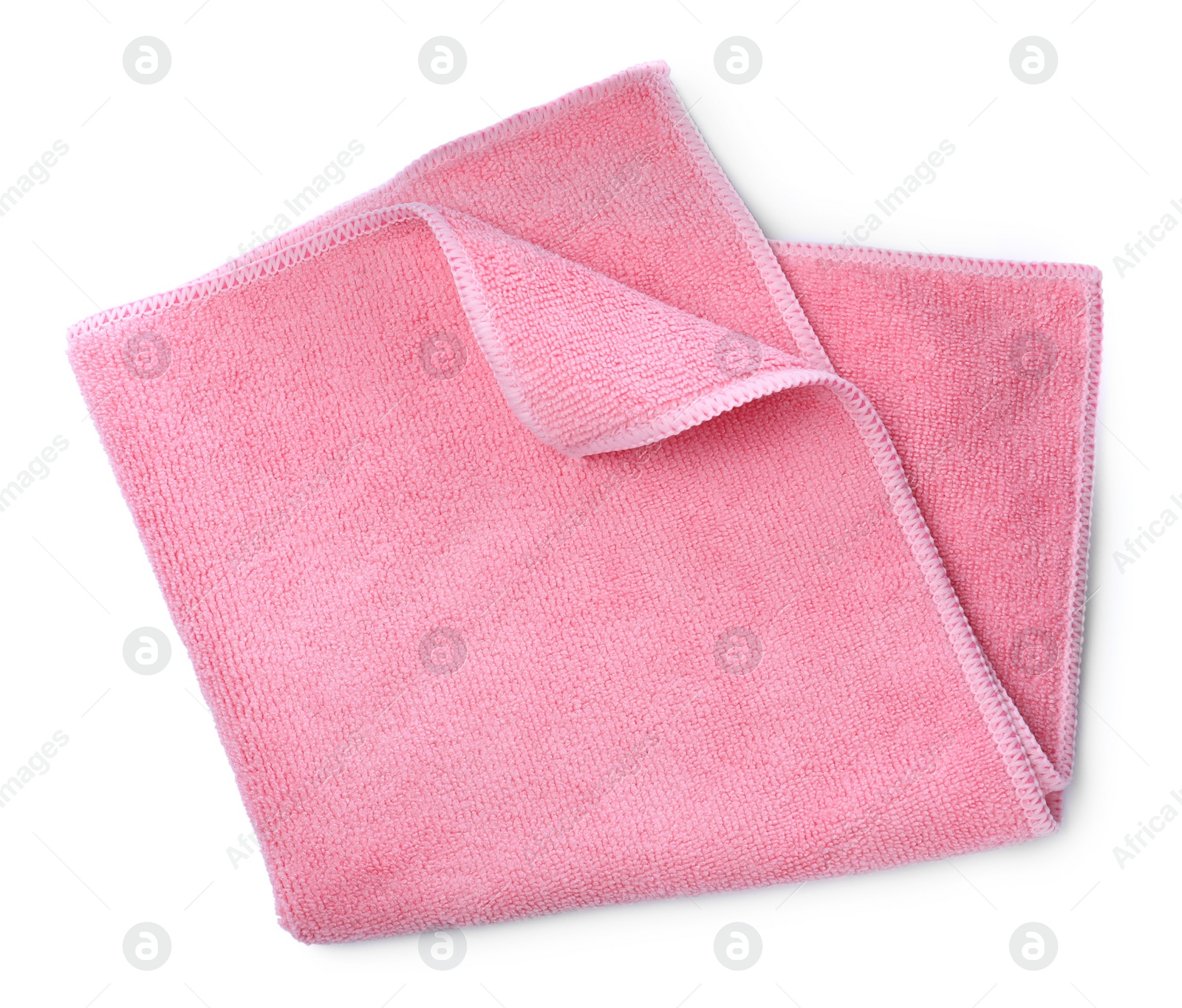 Photo of Pink microfiber cloth isolated on white, top view