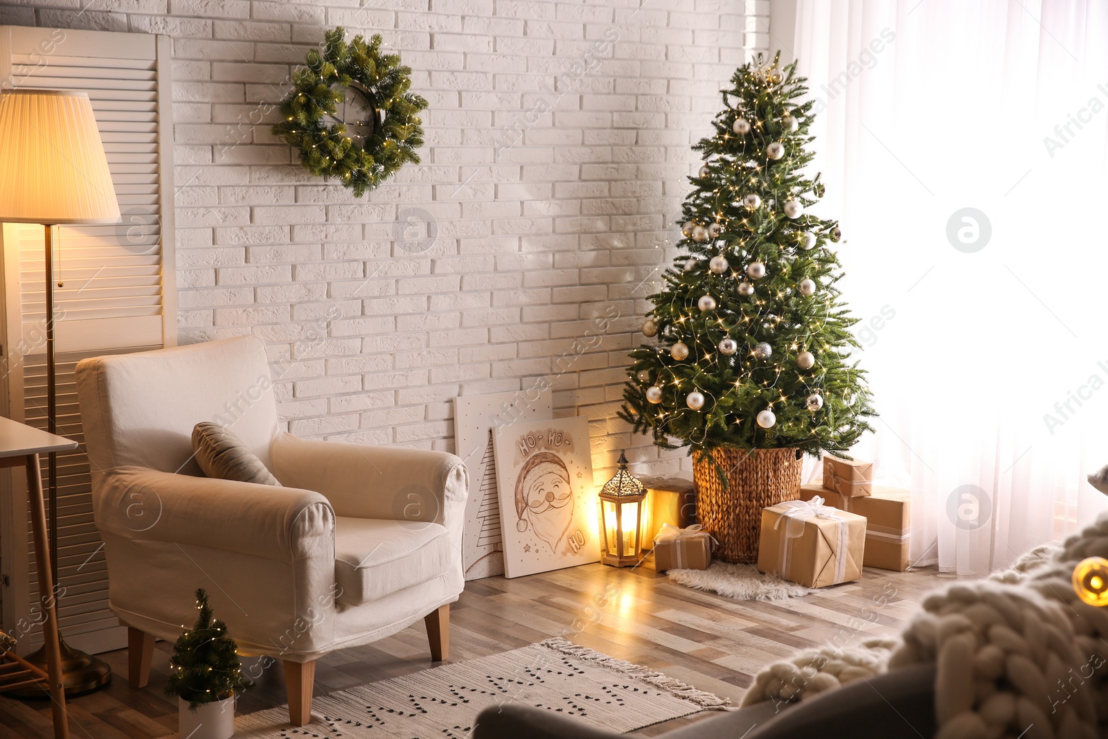 Photo of Beautiful living room interior decorated for Christmas