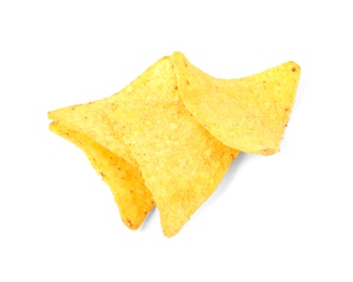 Tasty Mexican nachos chips on white background