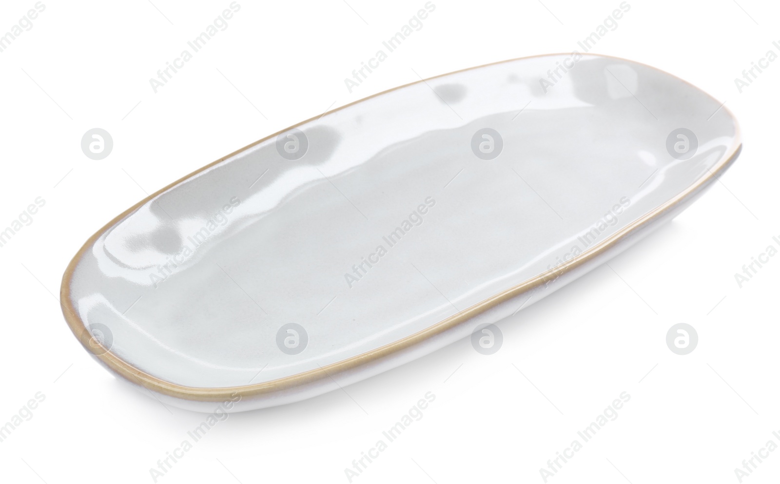 Photo of One new ceramic dish on white background