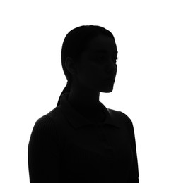 Photo of Silhouette of anonymous woman on white background