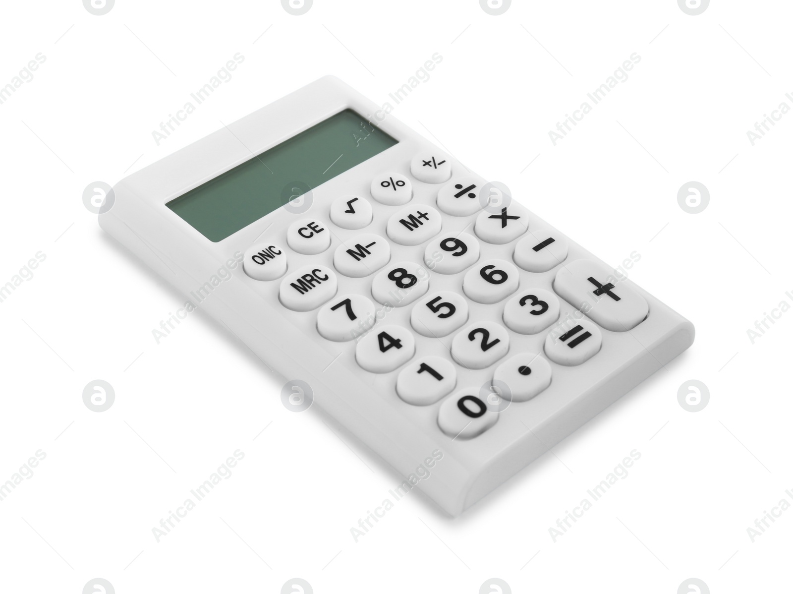 Photo of Modern calculator on white background. Office equipment