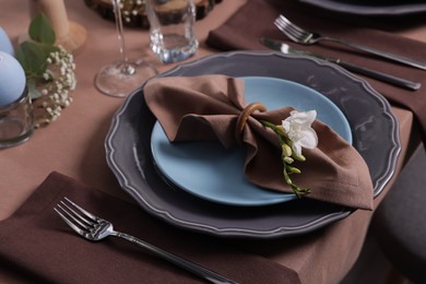 Photo of Elegant table setting with beautiful floral decor