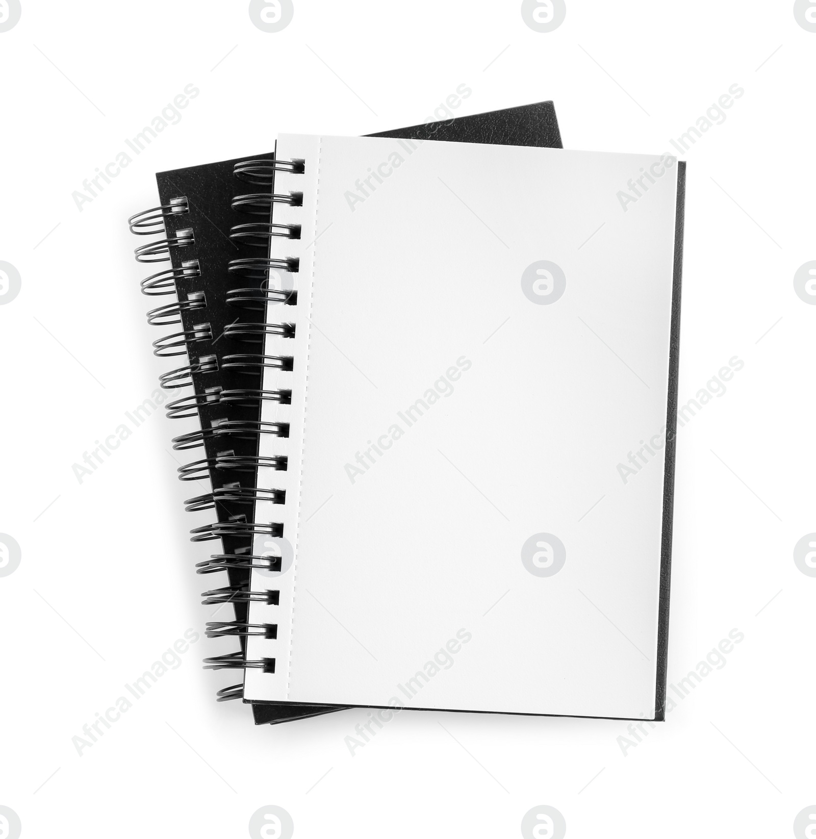 Photo of Two notebooks isolated on white, top view